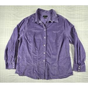 Eddie Bauer Womens Corduroy Long Sleeve Button Front Shirt Fitted Top Purple 3X